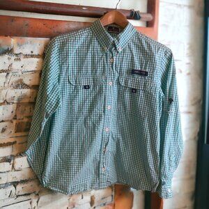 Simply Southern Gingham Collared Button Down Shirt Mens Small Green